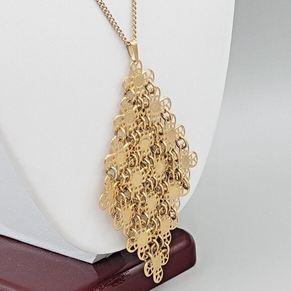 Vintage Sarah Coventry Gold Tone Curb Link Chain Diamond Floral Pendant Necklace - Picture 3 of 6